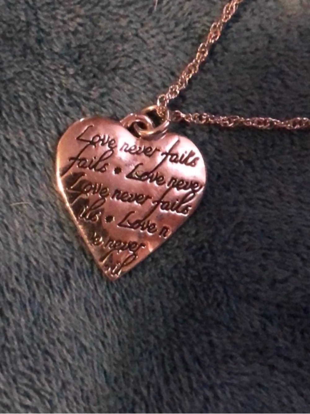 Heart Pendant Necklace in Rose Gold - 'Love Never Fails'